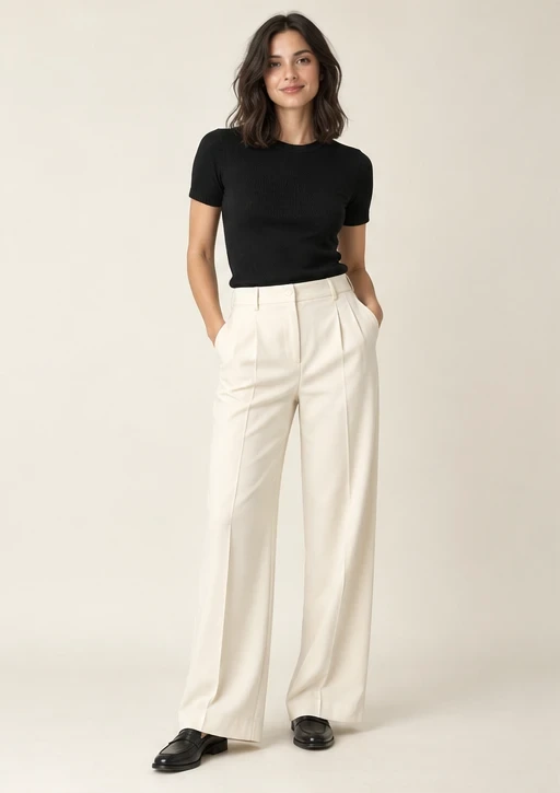 Style concept: a black knit top with ivory tailored trousers
